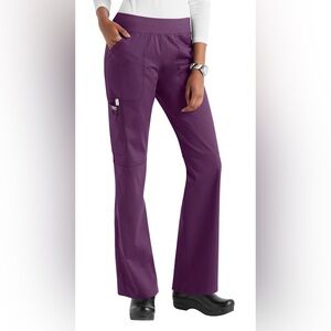 Cherokee Knit Waist Cargo pant scrubs, eggplant purple, medium